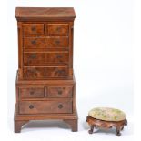 A miniature walnut chest on chest, late 20th c, in George II style, 76cm h; 28 x 41cm and a