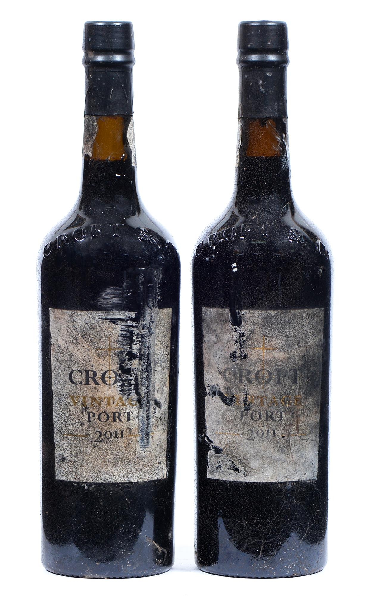 Croft Vintage Port, 2011, two bottles, branded foil capsules, labels poor, levels good