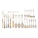 A George III silver game skewer and miscellaneous small silver flatware,  to include bread and