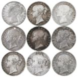 Queen Victoria, Crowns, Young head, 1844 (3), 1845 (5- 1 holed), 1847, vg-Fine-good Fine (9)