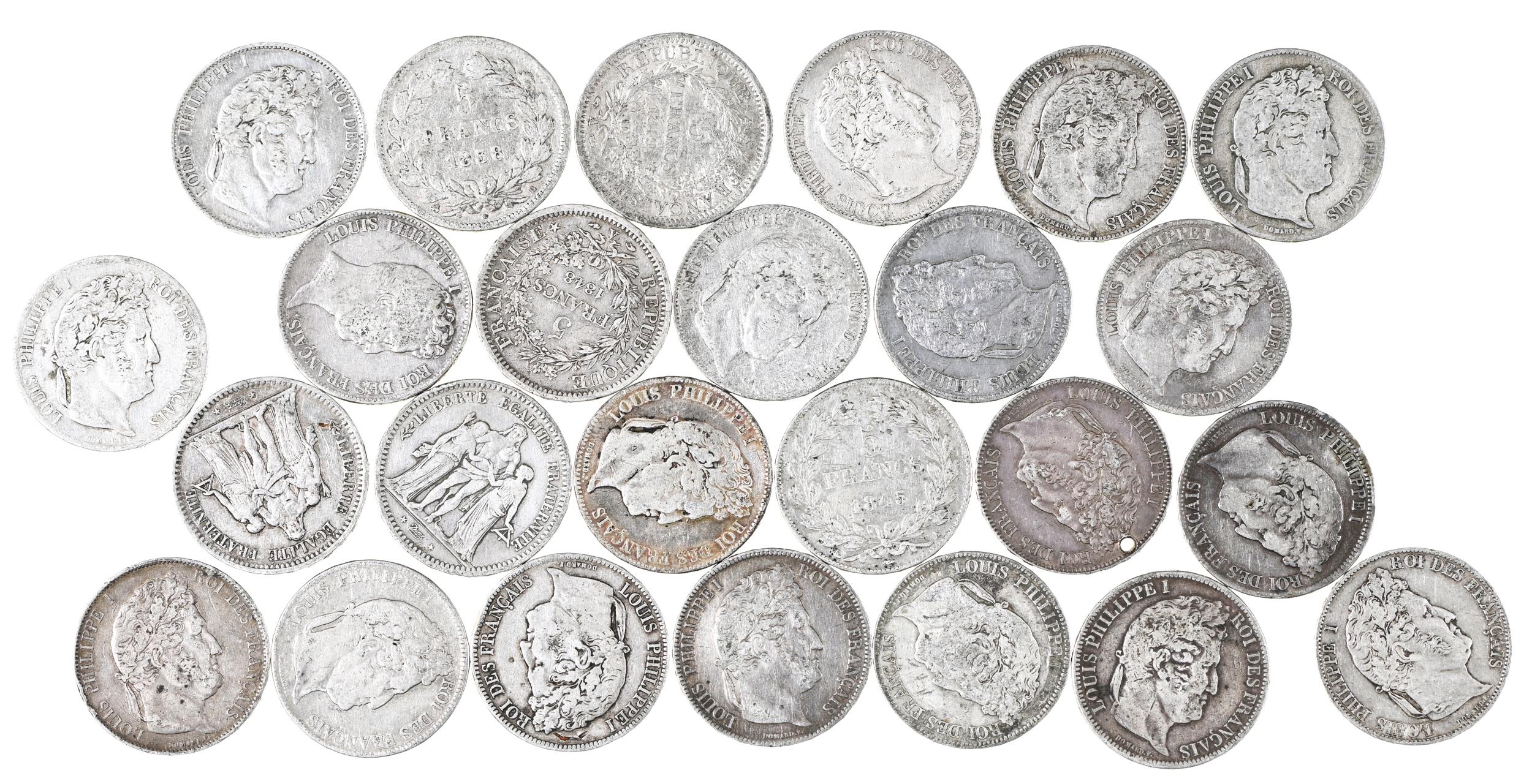 World Silver Crowns, 19th century, France, Louis Philippe (21), 1848-9 (4) vg-good Fine some