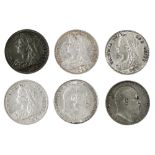 Queen Victoria, Halfcrowns, Veiled head, 1893, 1896, 1897, 1900, mostly EF; Edward VII, 1902, EF;