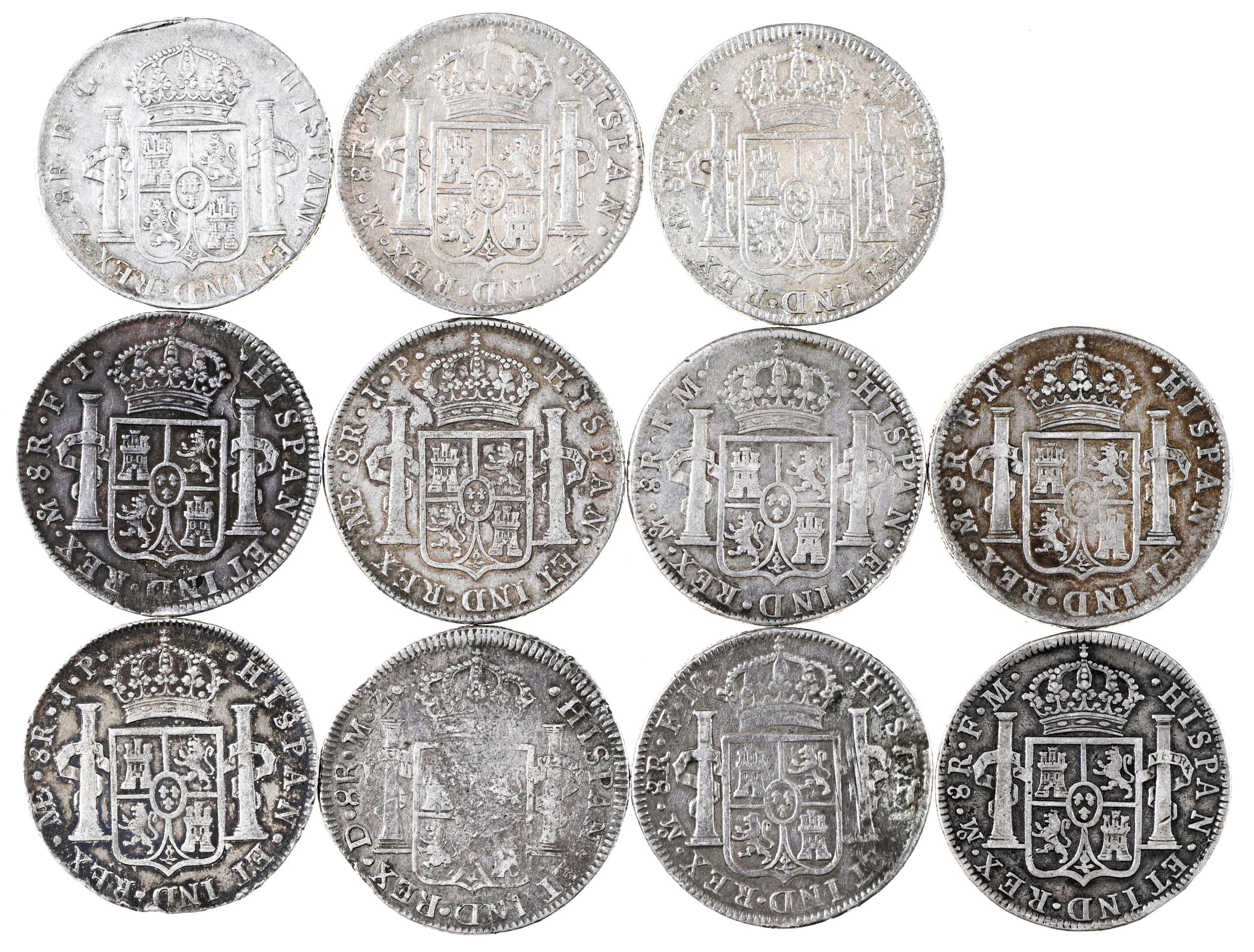 World Silver Crowns, Spanish Empire, Mexico, 8 Reales, mainly Mexico City, 1795, 1789, 1796, 1809, - Bild 2 aus 2