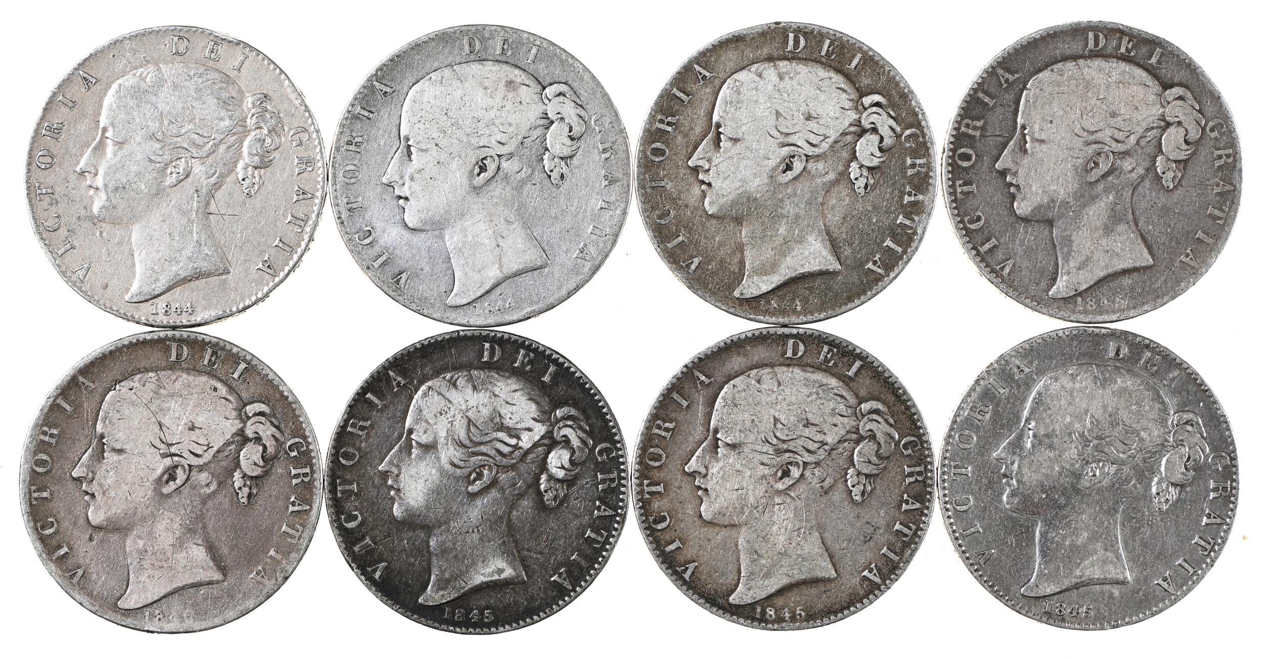 Queen Victoria, Crown, Young head, 1844 (3), 1845 (5), mostly Fine-good Fine (8)