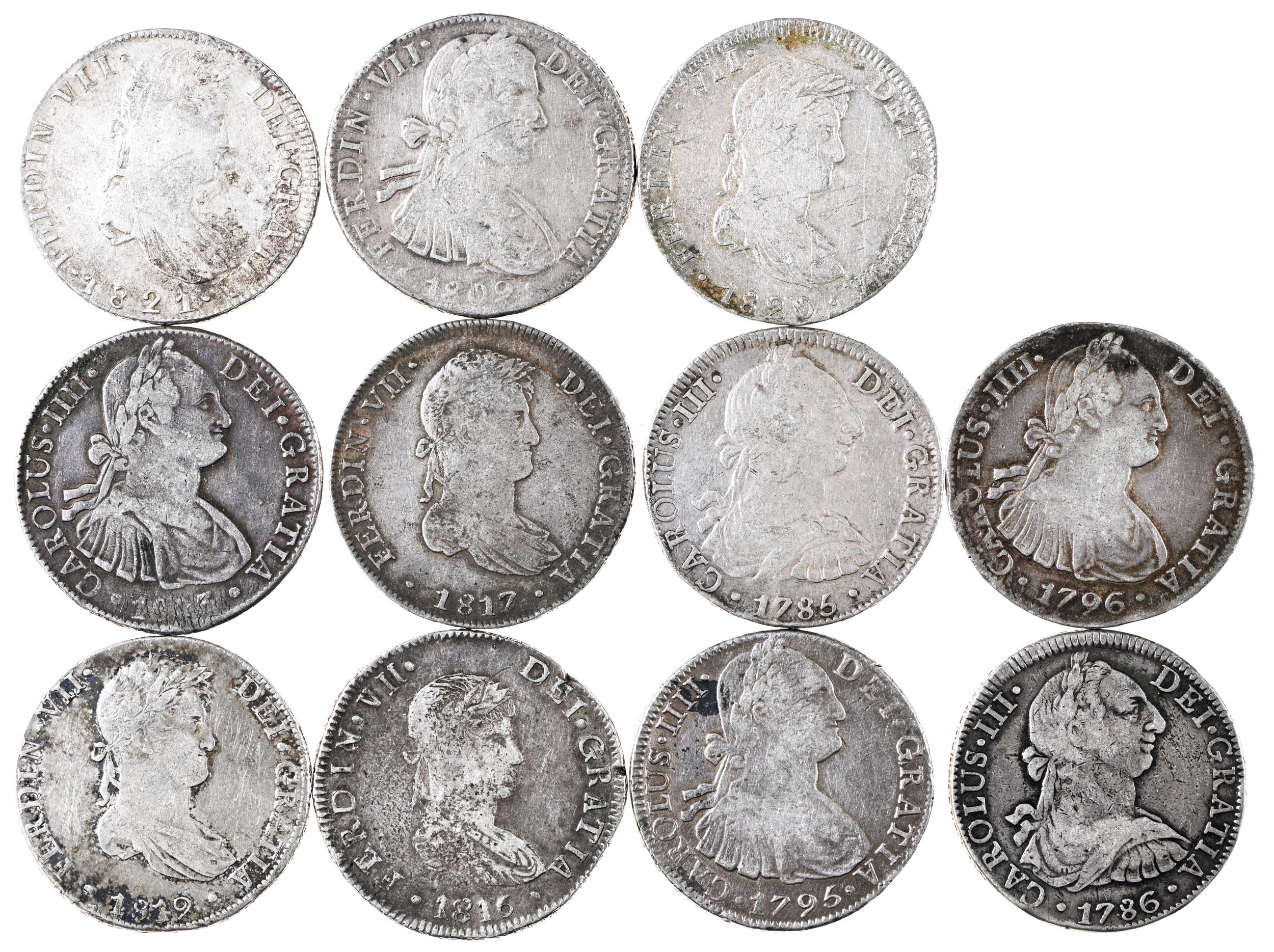World Silver Crowns, Spanish Empire, Mexico, 8 Reales, mainly Mexico City, 1795, 1789, 1796, 1809,