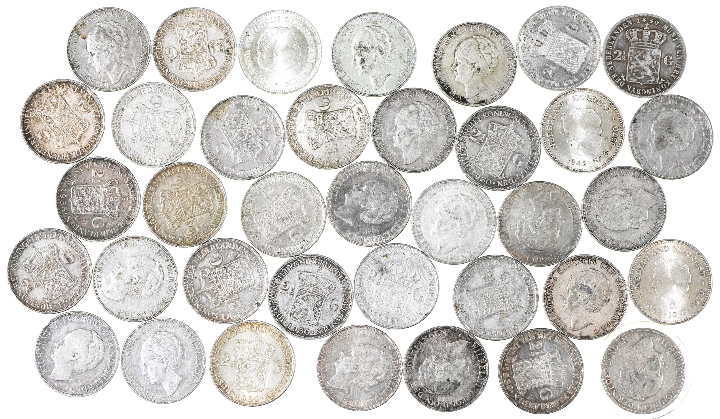 World Silver Crowns, 19th and 20th century, Netherlands 1850-1970, inc 1850, 1869, mostly Fine-VF,