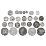 Engraved & Countermarked coins, including William III Crowns(2); George III crown; other silver (