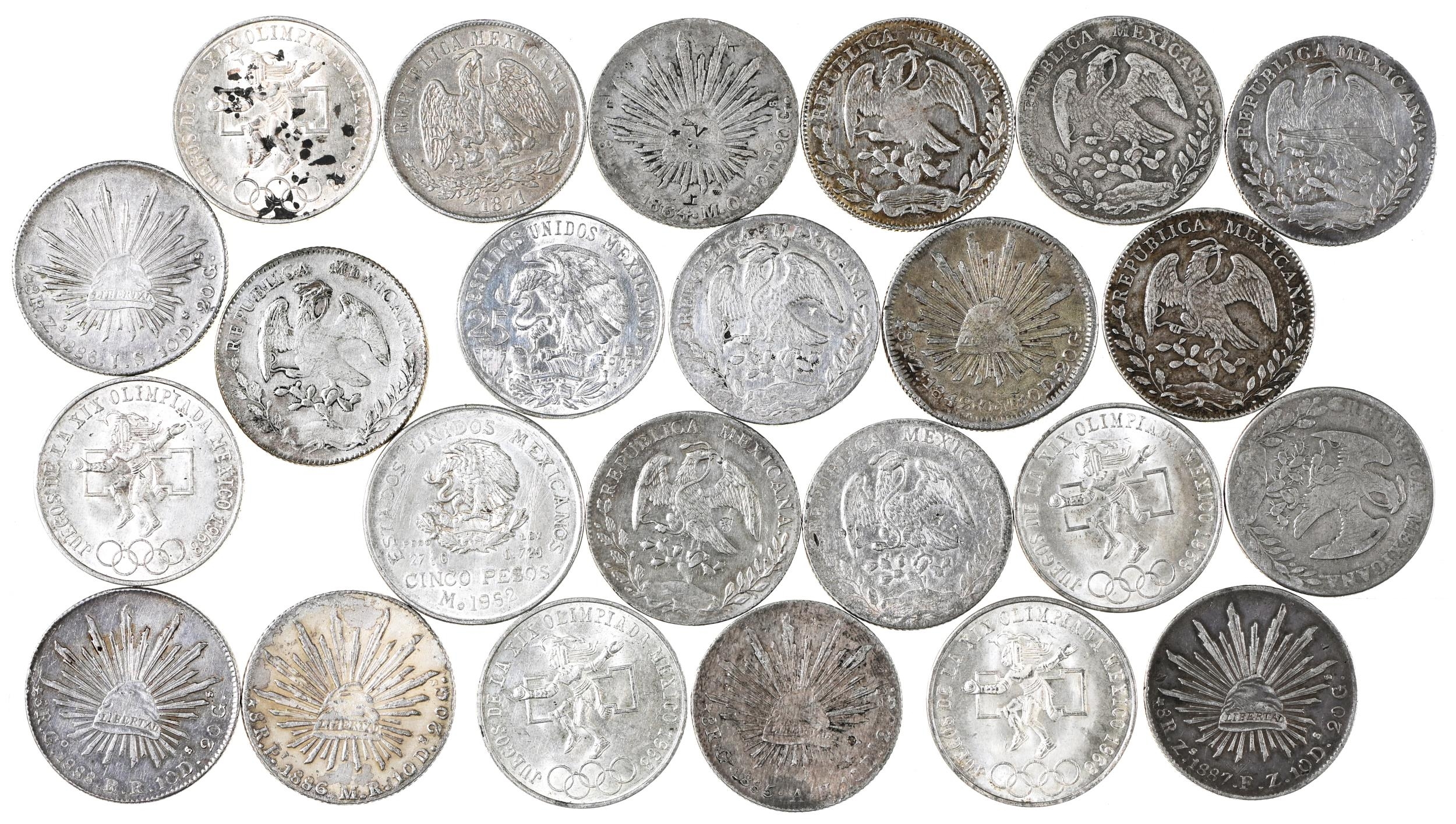 World Silver Crowns, Spanish Empire, Mexico, 8 Reales, 1842, 1854, 1858, 1863, 1864, 1871, 1879,