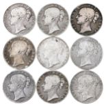 Queen Victoria, Crowns, Young head, 1844 (3), 1845 (5), 1847, mostly Fine-good Fine (9)