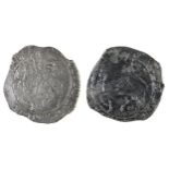 English Hammered Silver, Charles I, Halfcrown, mm triangle in circle, square flan 14.2gm; another