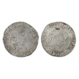 English Hammered Silver, James I, 1/- 2nd bust r/EXVRGAT mm thistle; another r/ QVAE DEVS mm lis, vg