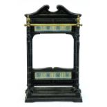 A Victorian tiled cast iron stick stand,  with brass rails, 75cm h, lozenge shaped PODR mark and