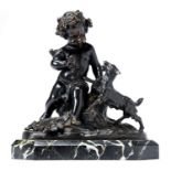 A French bronze sculpture of the infant Bacchus and a goat, late 19th c, even black patina on