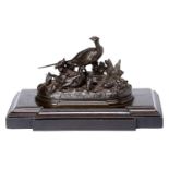 A French bronze animalier sculpture of a family of pheasants, cast from a model by Jules Moigniez,
