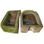 A  Victorian gritstone D shaped trough, 70 x 54cm and another, rectangular, 21cm h; 45 x 78cm (2)