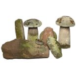 Five  various staddle stones and four 'mushrooms',  English, 19th c or earlier, largest stone 89cm h