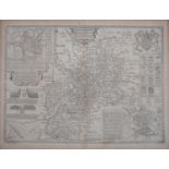 John Speed - Gloucestershire, double page engraved map, 1676, English text verso, with margins, 42 x