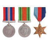 World War II, attributed group of three, 1939-1945 Star, Defence Medal and War Medal,  card box