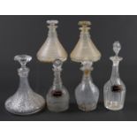 A pair of cut glass ship’s decanters and stoppers, first half 20th c, 22cm h and four other cut