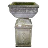 A pair of reconstituted stone garden vases,   of square form, 95cm h