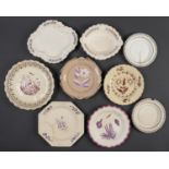 Eight English plain, printed or painted creamware plates, dishes and stands, late 18th and early