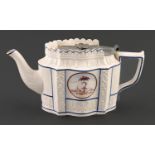 An English feldspathic stoneware teapot, c1810, enamelled to either side with a circular framed