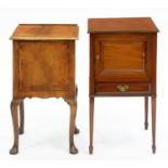 A mahogany pot cupboard,  with panelled door and a walnut example on cabriole legs (2)