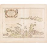 Joan Blaeu - Hebrides double page engraved map from Blaeu's Atlas of Scotland, hand coloured, 48.5 x