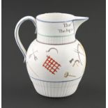 A pearlware ale jug, c1810, inscribed around the cylindrical neck Thos Weeks The Jug is Empty