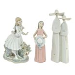 Two Lladro figures of young women and a group, 33cm h and smaller, printed mark One of the figures