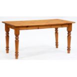 A pine kitchen table,  75cm h; 82 x 152cm