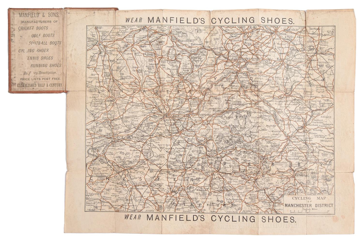 Manfield & Sons, Manchester Manufacturers of Cycling Shoes.   An advertising pocket cycling map of - Bild 2 aus 3