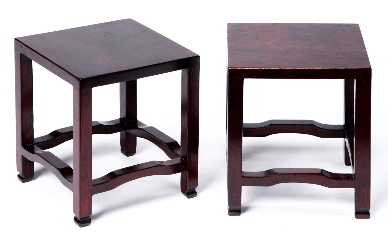 A pair of hardwood stands, in Chinese style, 14cm h Good condition