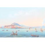 Circle of La Pira - The Bay of Naples, with signature, gouache, in black line border, 19 x 26.5cm