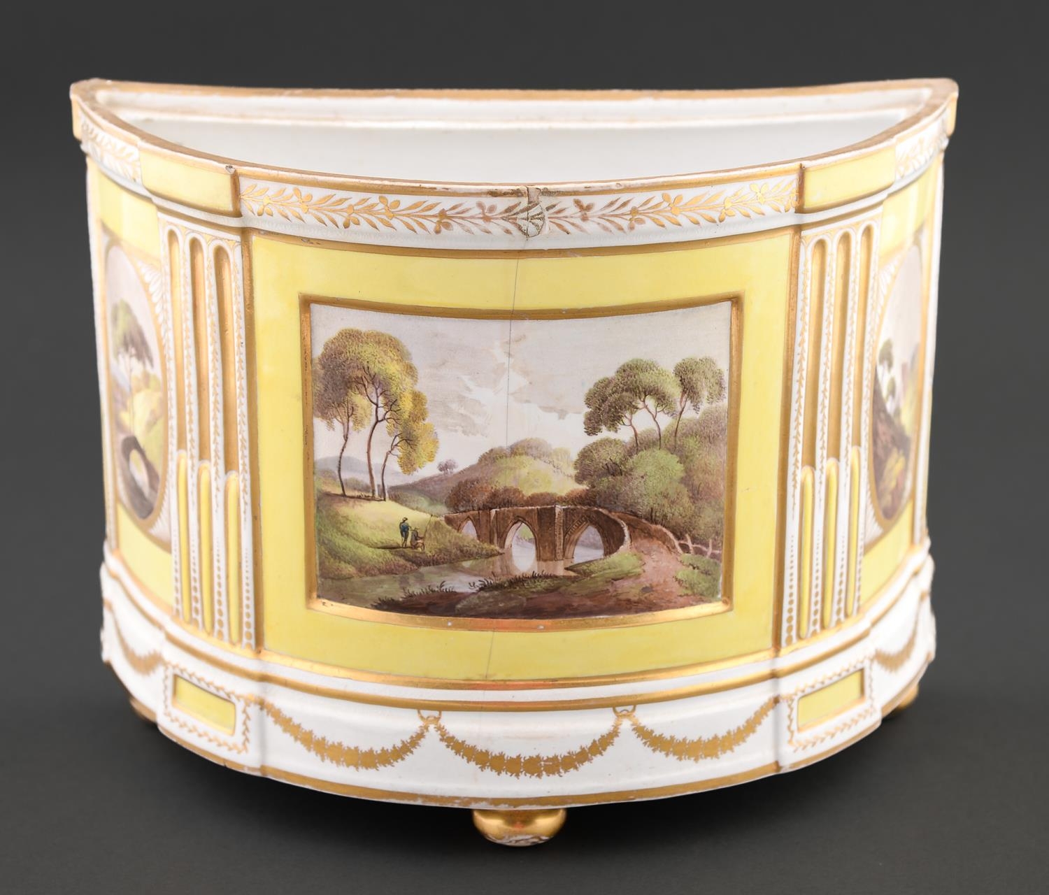 An English porcelain yellow ground bough pot,  probably Coalport and possibly decorated by William