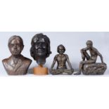 Peter James Wild (1933-2015) - Seated Athlete; Yoga Man; Portrait Heads, four, bronze resin, one
