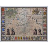 John Speed - Cambridgeshire, double page engraved map 1611-27, English text verso, coloured and gilt