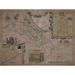John Speed - Anglesey, double page engraved map, 1611-27, English text verso, hand coloured,