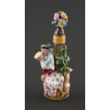 A Meissen scent bottle and stopper,  late 19th c, in the form of an amorous sportsman and
