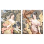 A pair of outside decorated Derby plaques, painted by William Corden, dated 1823,  with portraits of