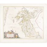 Joan Blaeu - Knapdale double page engraved map from Blaeu's Atlas of Scotland, hand coloured, 50 x