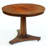 A Victorian rosewood table,  on plain pillar and tripartite base, 64cm h, 80cm diam Requires