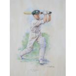 Cricket - Don Bradman (1908-2001), by Terence Gilbert, signed in pencil by Bradman, coloured off-set