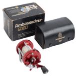 Angling. Abu Svangsta Sweden Ambassadeur 6000 multiplier reel, with maker's leather case and