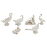 Six Lladro and Nao porcelain models of geese and other birds, 14cm h and smaller, printed marks Good