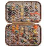 Fly fishing. A vintage Hardy Neroda pocket fly box, containing an assortment of flies, 16 x 10cm