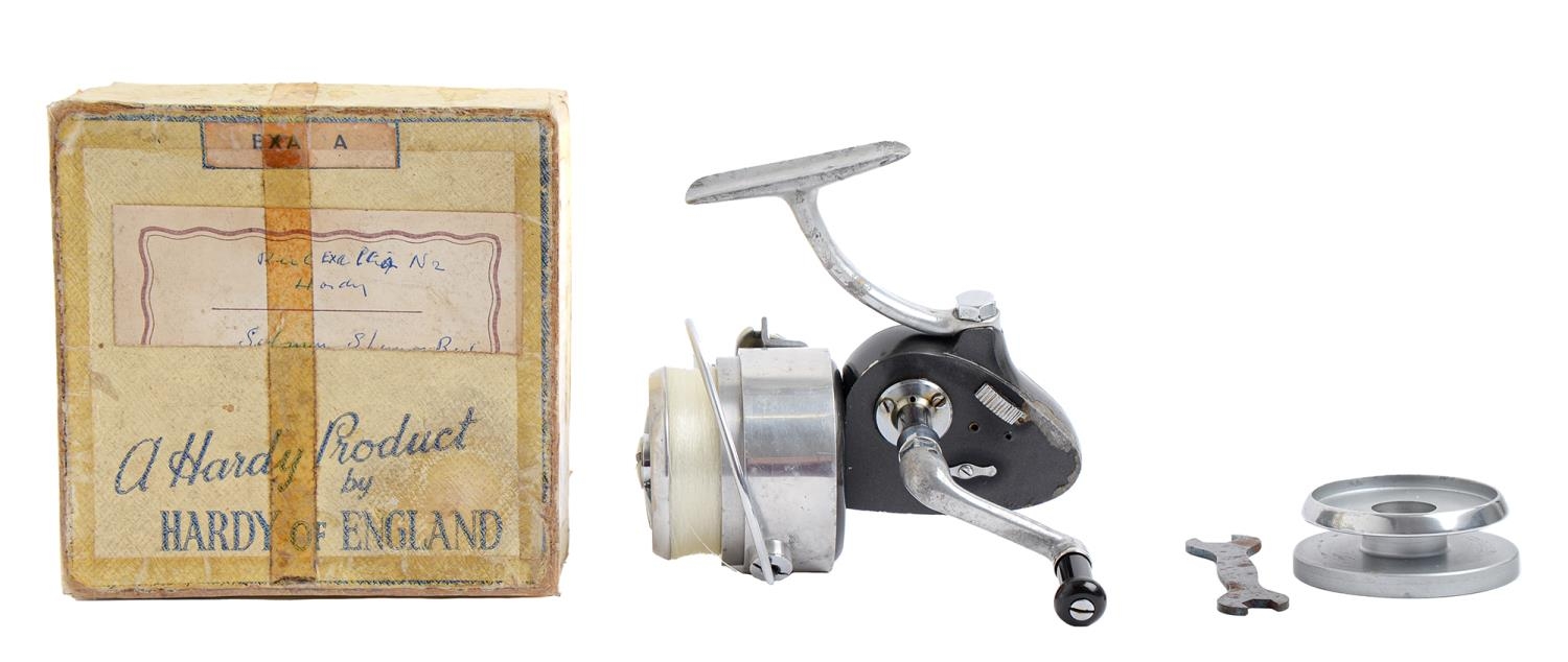 Angling. Hardy Bros England the Exalta fixed spool reel, with spare spool, spanner, cloth pouch