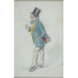 Faustin Betbeder (1847-c.1914) - Caricature of a Man in a Blue Coat, signed, pencil and watercolour,