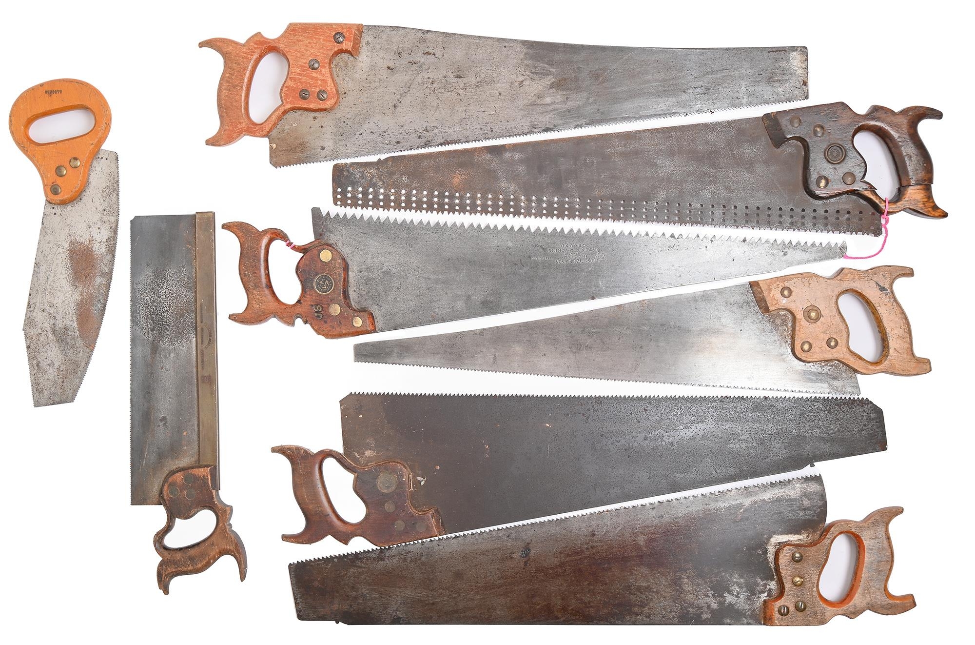 Miscellaneous tenon and panel saws and a wooden bow saw, 19th c and later - Image 2 of 2