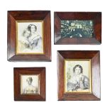 Three early Victorian rosewood picture or miniature frames and another of mahogany, each of